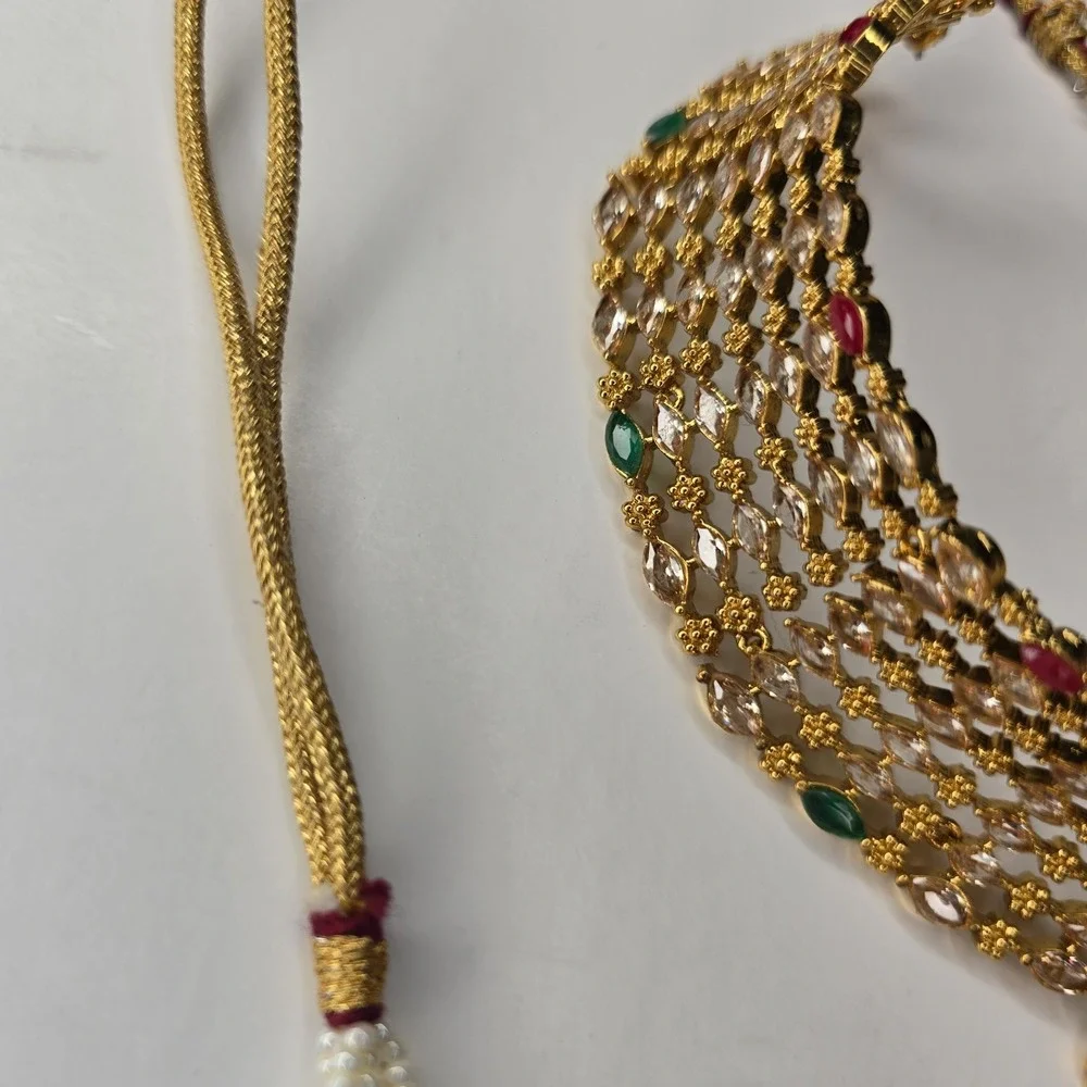 Vintage Indian Kundan Choker Necklace adjustable drawstring cord Necklace